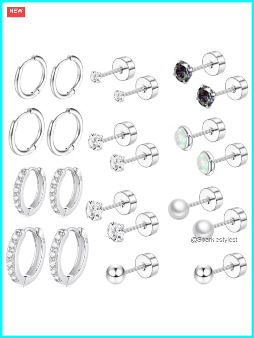 Surgical Steel Flat Back Stud & Hoop Earring Set 20G Hypoallergenic